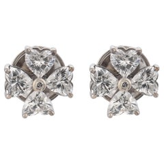 Vintage 4.00 carat diamond 18k white gold clover earrings