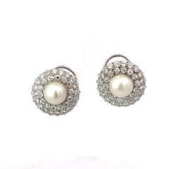 Orecchini vintage in oro bianco 18 carati con diamanti e perle a grappolo da 4,00 carati, gioielli di alta gamma