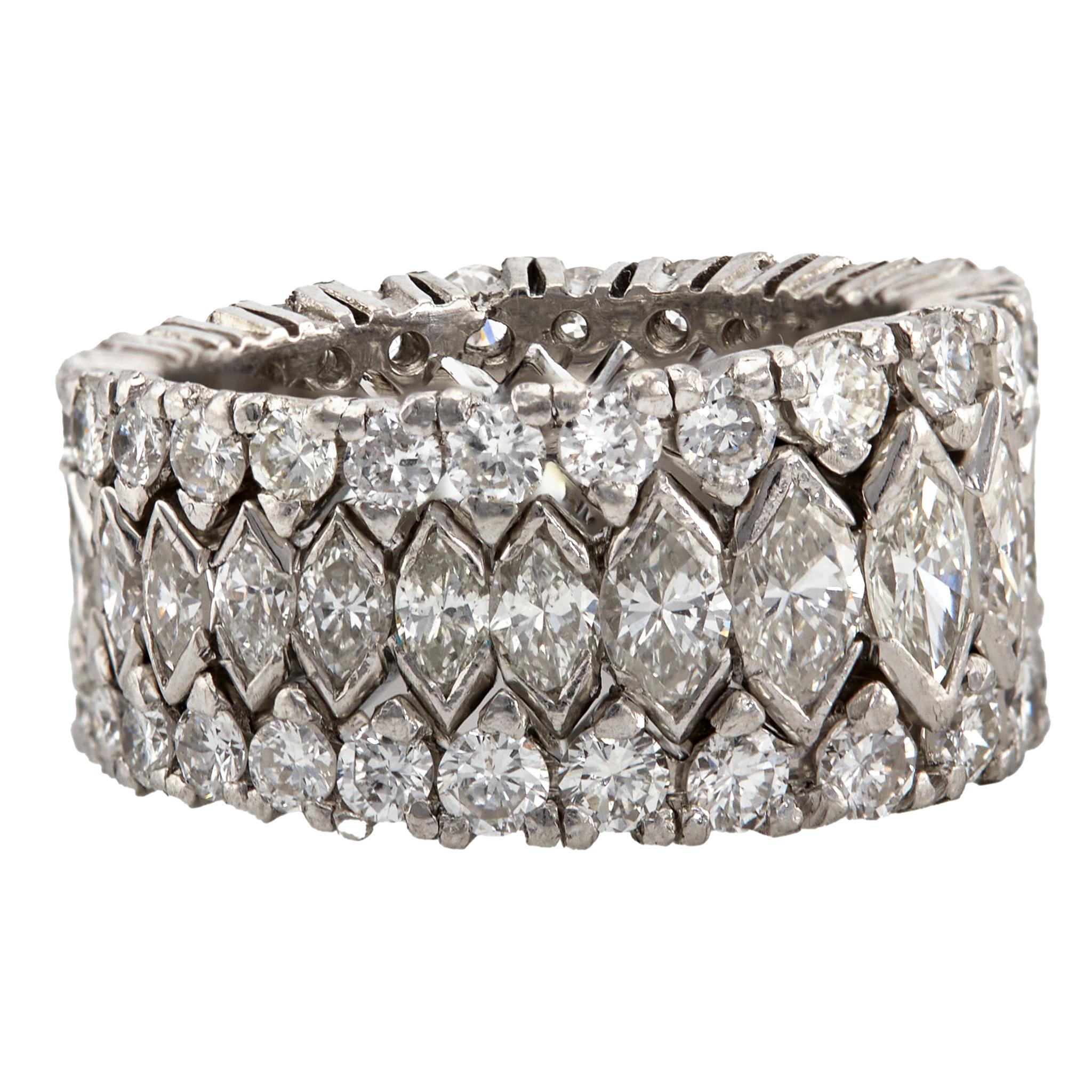 Platin-Eternity-Ring mit 4.00 Karat Diamant im Marquise-Schliff für Damen oder Herren