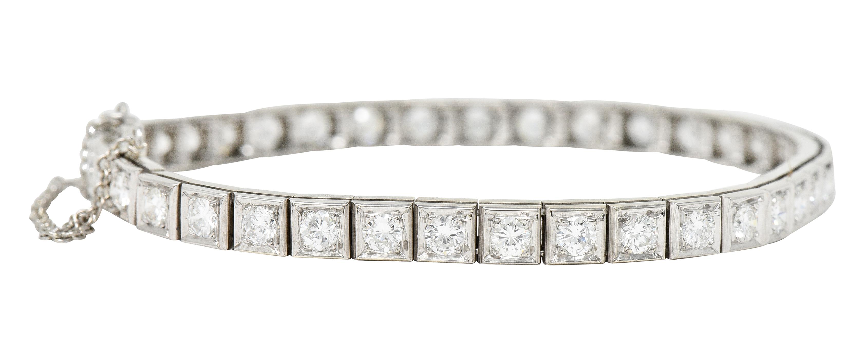 Vintage 4.00 Diamond 14 Karat White Gold Line Bracelet 4