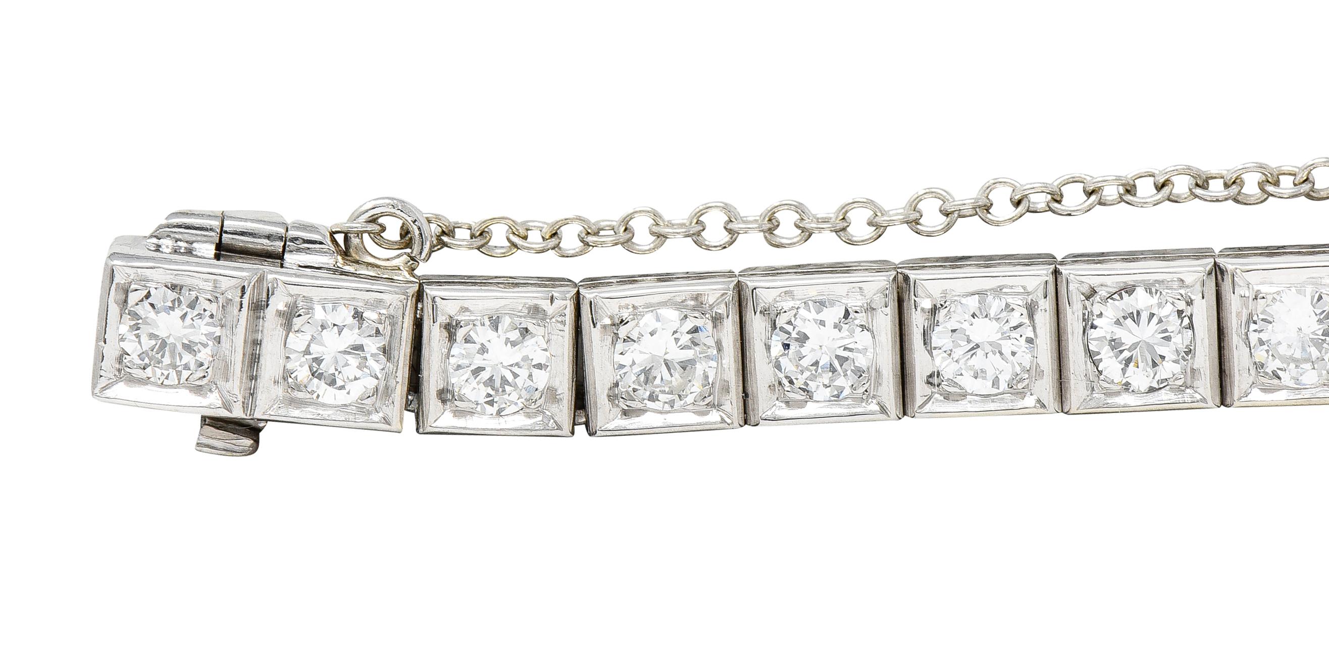 Vintage 4.00 Diamond 14 Karat White Gold Line Bracelet In Excellent Condition In Philadelphia, PA