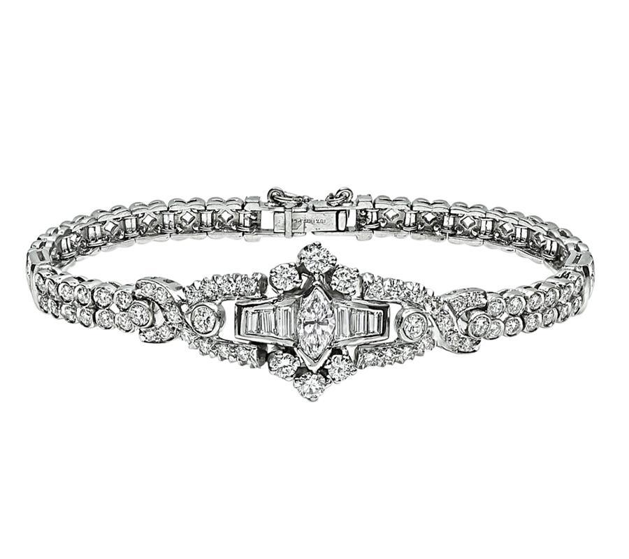 Art Deco Vintage 4.00ct Diamond Platinum Bracelet For Sale