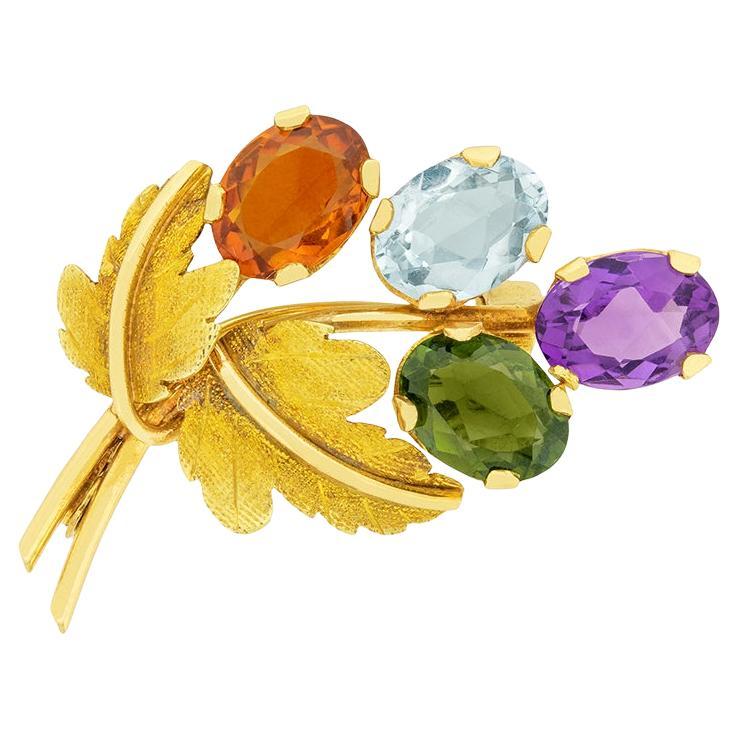Vintage 4.00ct Topaz, Amethyst and Citrine Bouquet Brooch, c.1970s