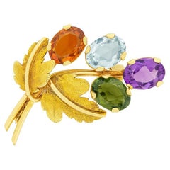 Vintage 4.00ct Topaz, Amethyst and Citrine Bouquet Brooch, c.1970s