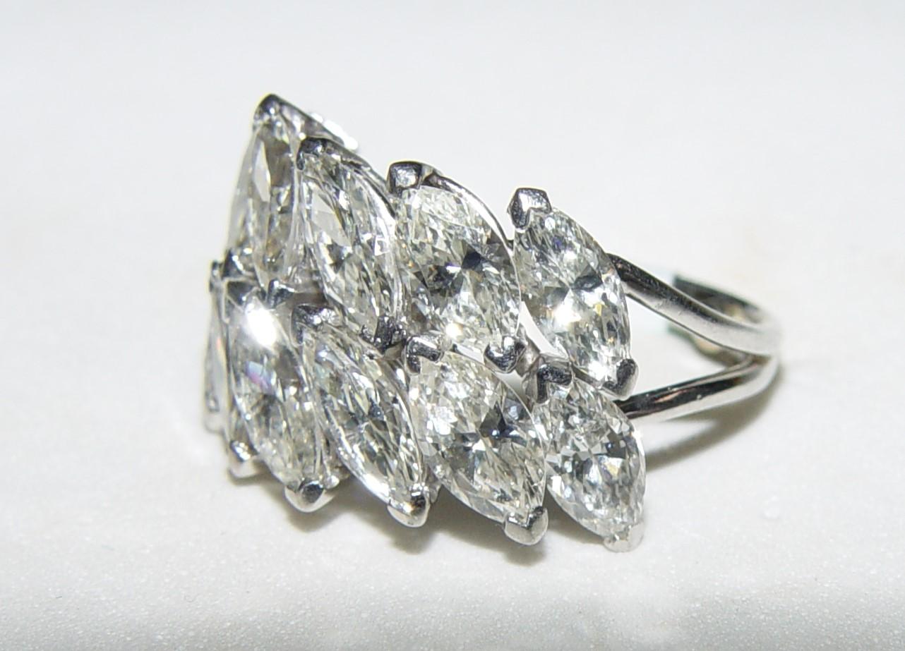 Vintage 4.00CT(Est). Marquise Diamond Cocktail Ring PLATINUM s-7 For Sale 6