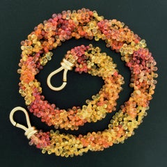 Vintage 400ctw GIA Orange Yellow Briolette Sapphire Necklace w/ 18k Gold Clasp