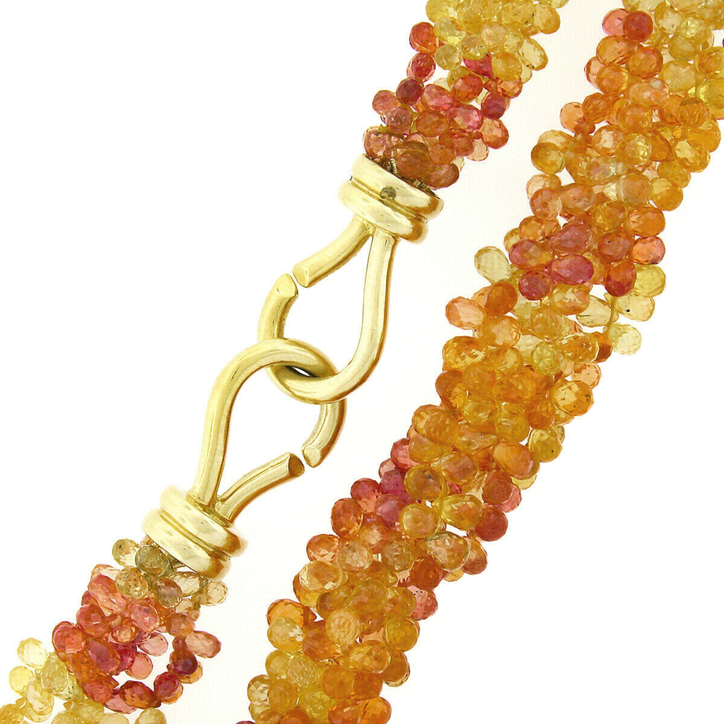 Vintage 400ctw GIA Orange Yellow Briolette Sapphire Necklace w/ 18k Gold Clasp In Excellent Condition For Sale In Montclair, NJ