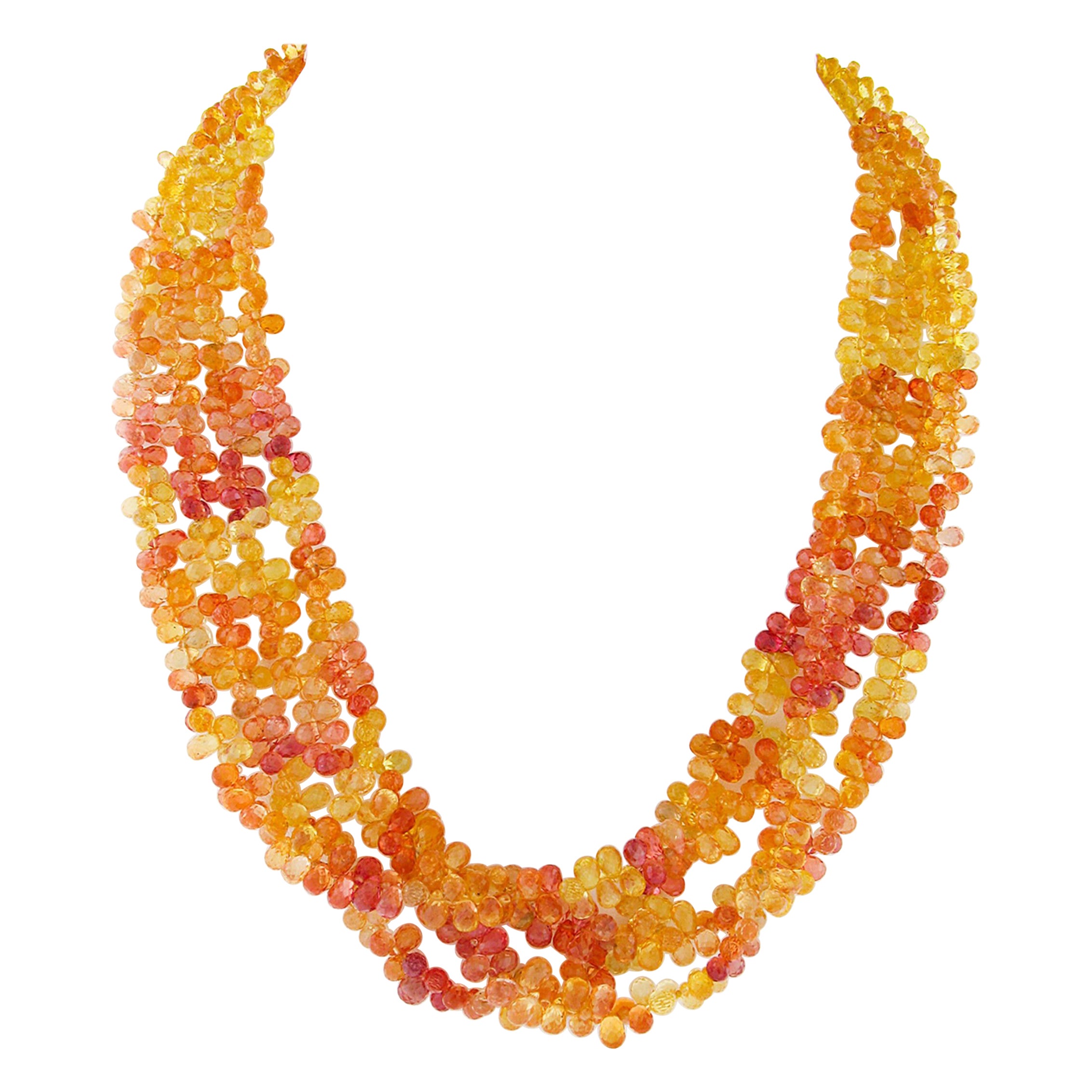 Vintage 400ctw GIA Orange Gelb Briolette Saphir Halskette mit 18k Gold Verschluss im Angebot