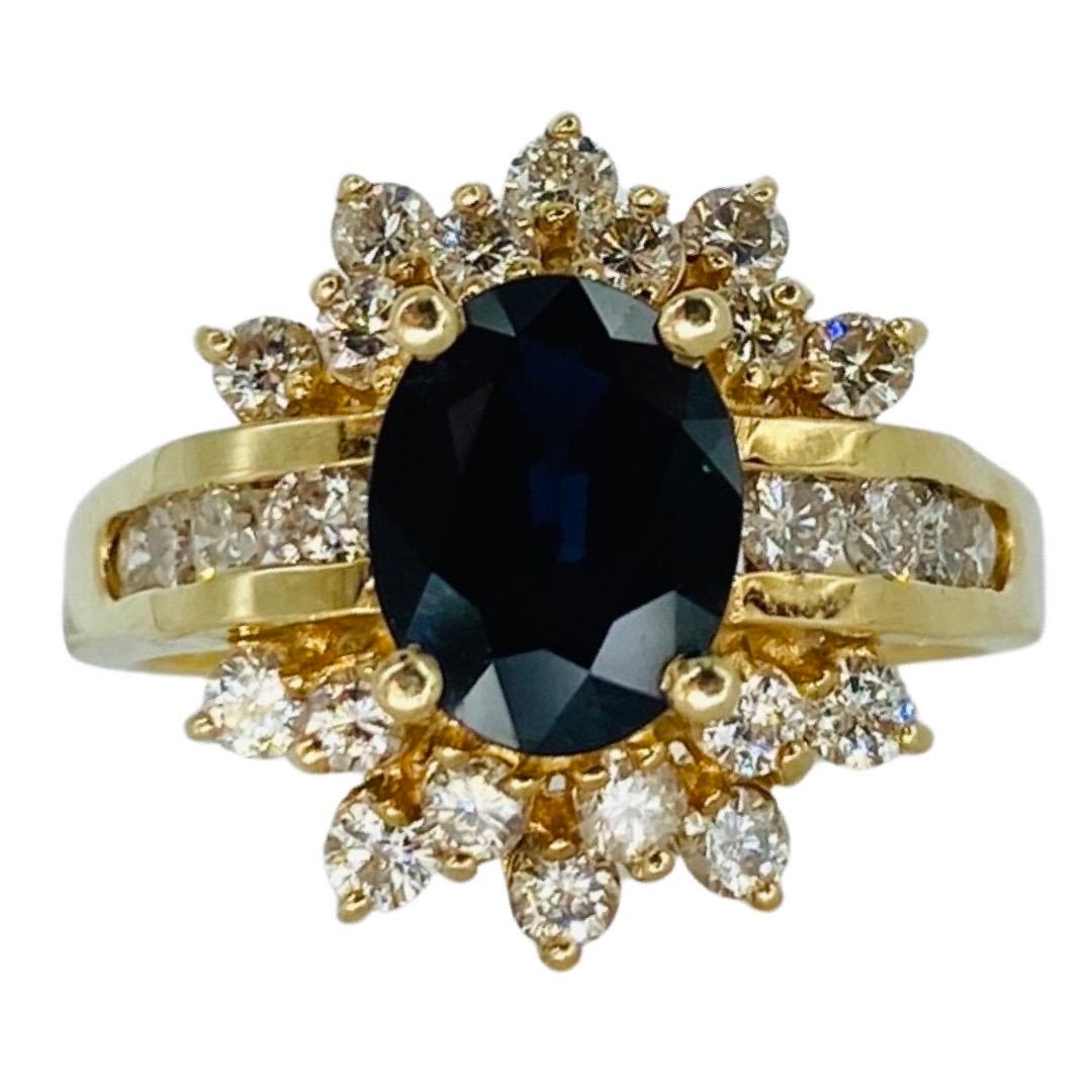 Vintage 4.00tcw Blue Sapphire and Diamonds Cluster Cocktail Ring 14k Gold. High quality diamonds total weight approx 2 carat and the blue sapphire weights approx 2.00 carat by formula. The ring is high end and extremely well made. The the diamonds