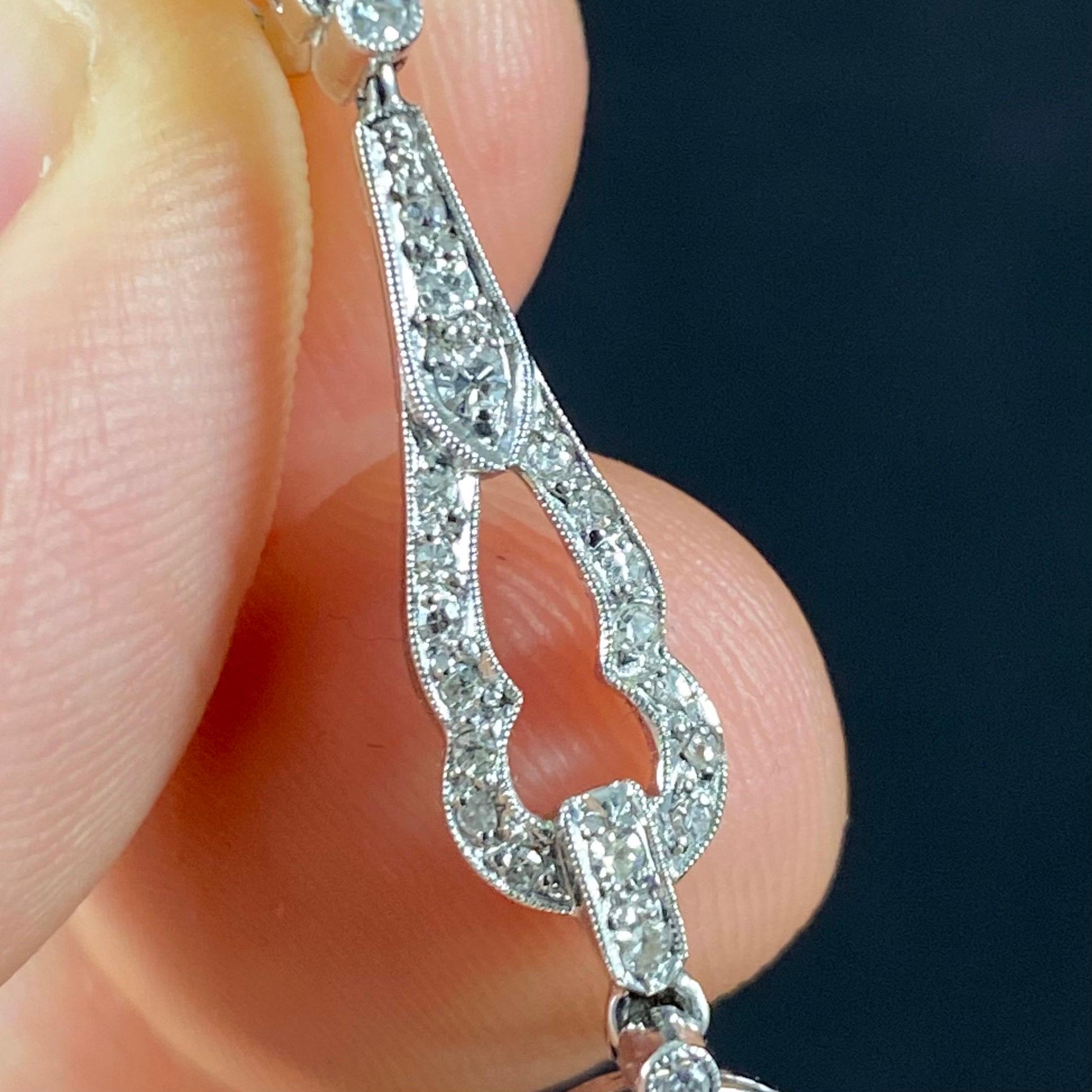 Vintage 4.04 Carat VVS Art Deco Style Diamond Pendant Drop Earrings White Gold For Sale 1