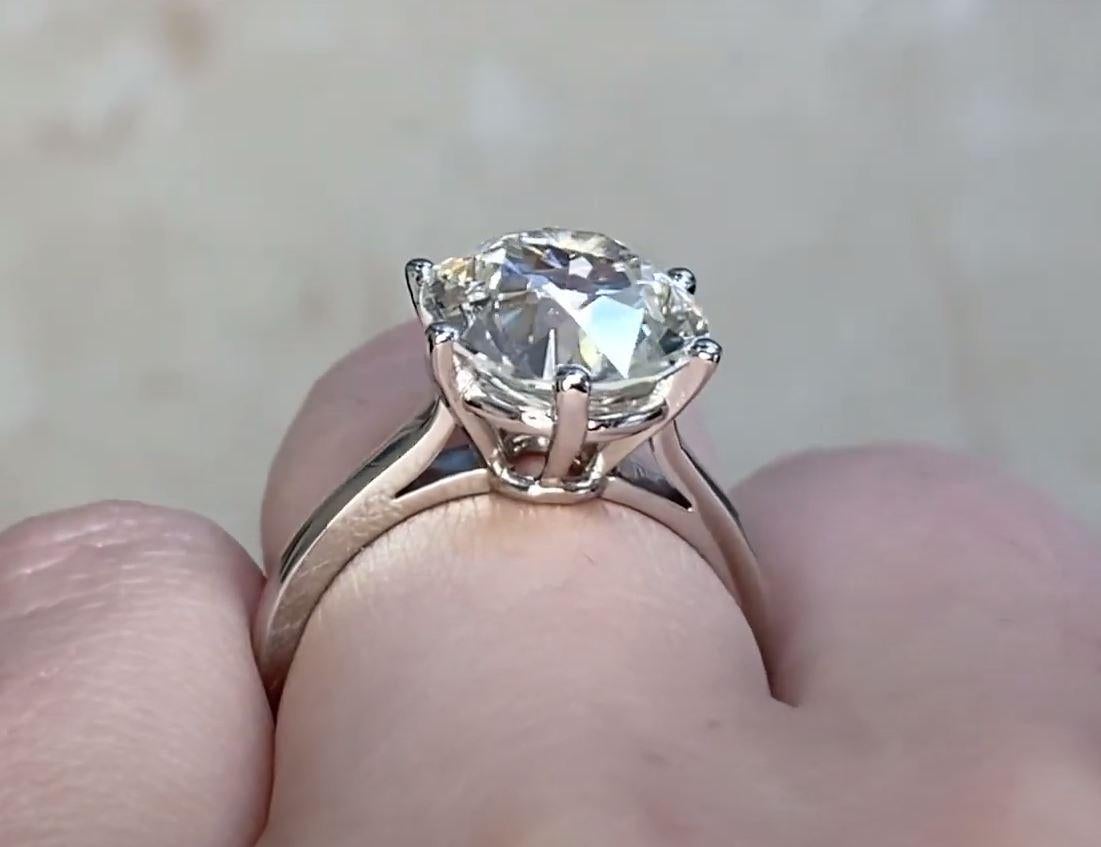 Vintage 4.04ct Old European Cut Diamond Engagement Ring, Platinum, French For Sale 2
