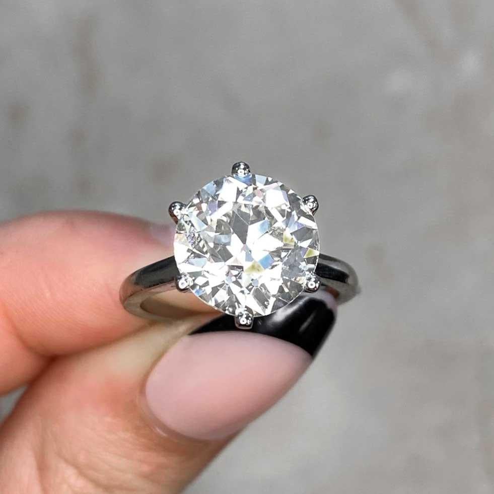 Vintage 4.04ct Old European Cut Diamond Engagement Ring, Platinum, French For Sale 4