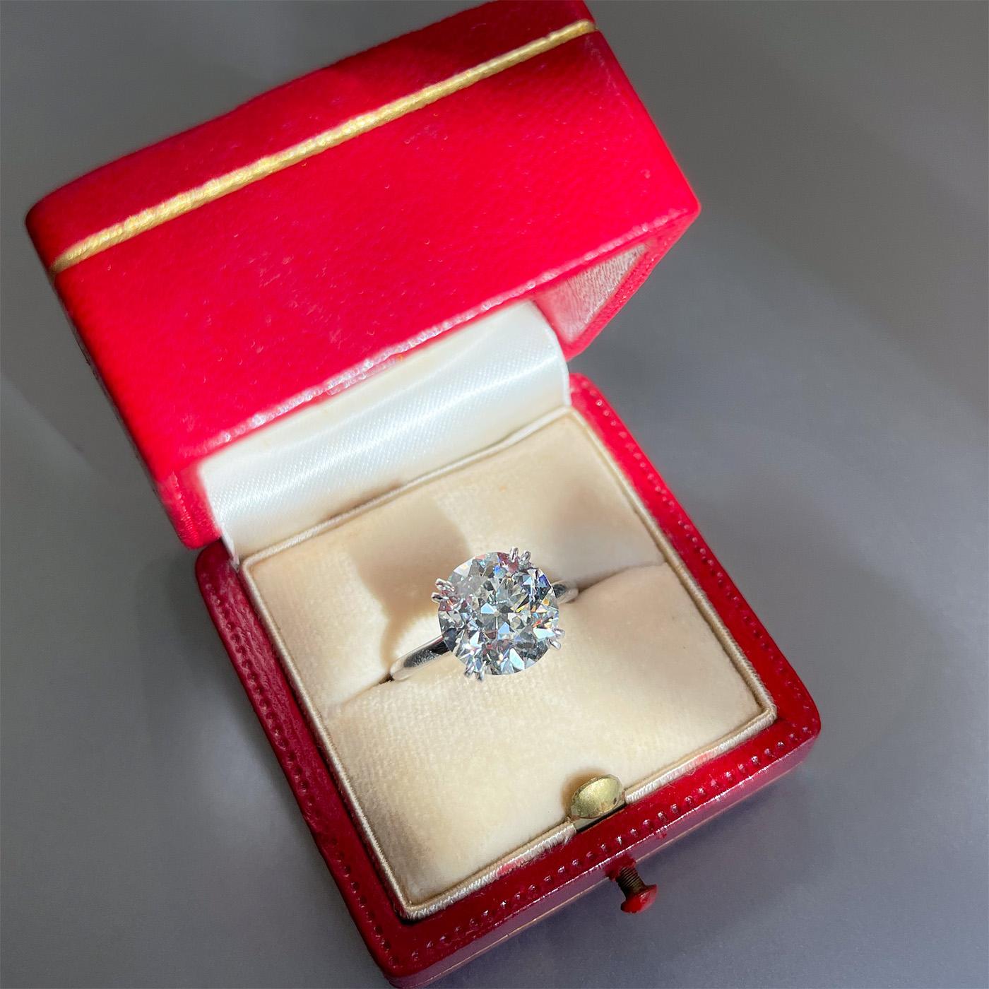 Vintage 4.05 Carat GIA Old European Cut Diamond Engagement Ring by Cartier 1