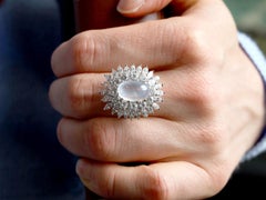 Vintage 4.07Ct Moonstone and 5.95Ct Diamond, 18k White Gold Cocktail Ring