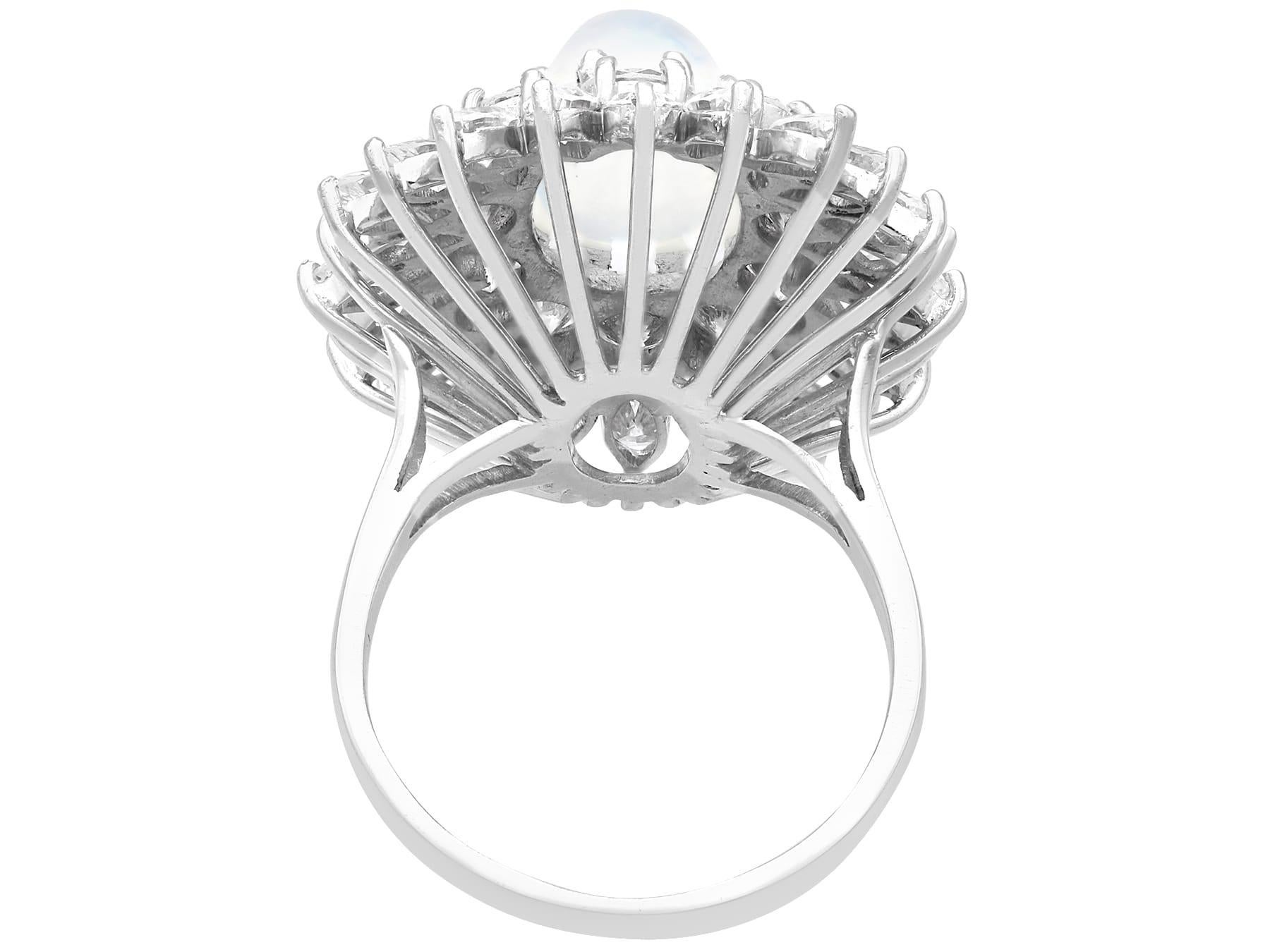 Vintage 4.07Ct Moonstone and 5.95Ct Diamond, 18k White Gold Cocktail Ring In Excellent Condition For Sale In Jesmond, Newcastle Upon Tyne