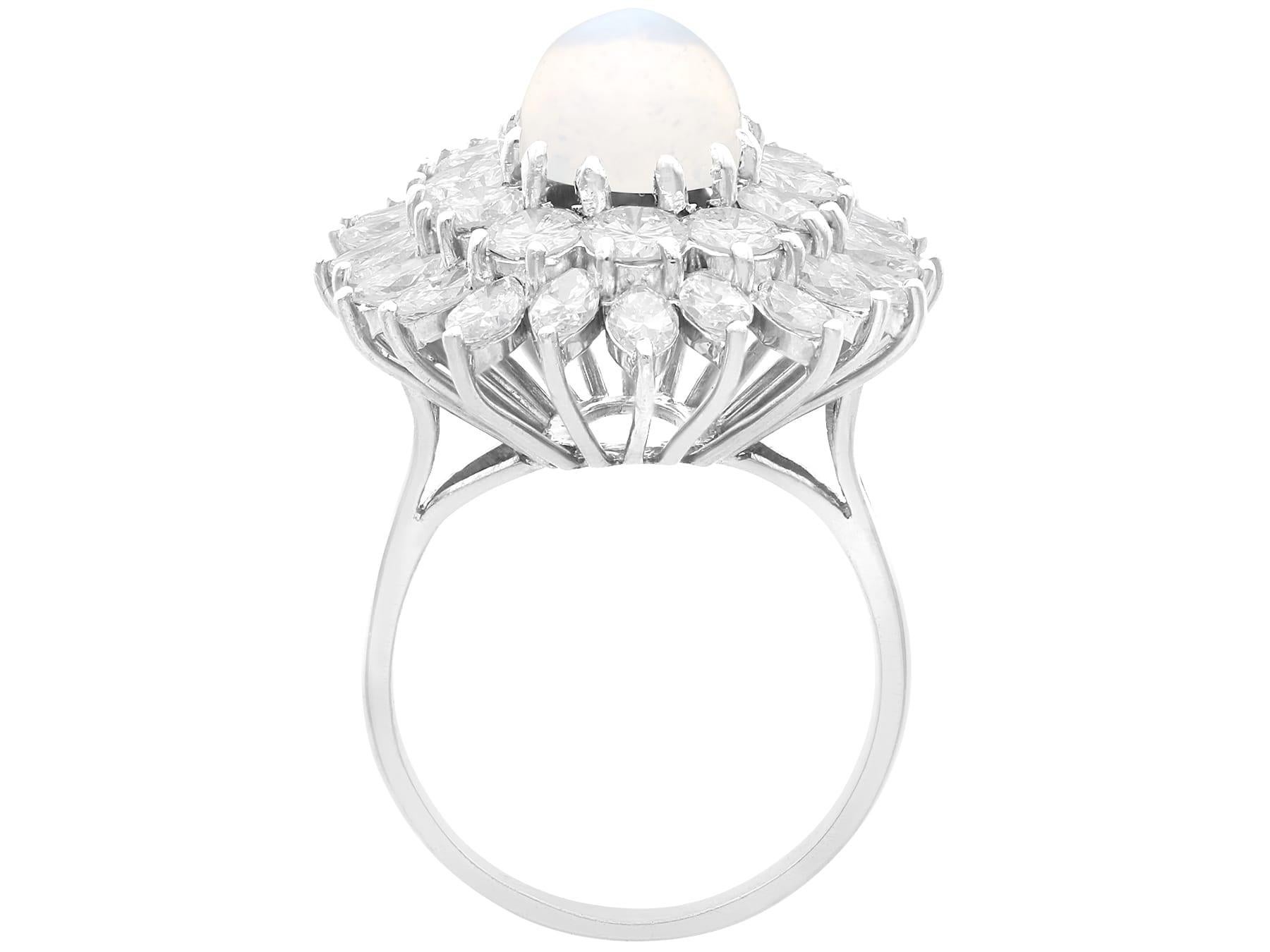 Women's or Men's Vintage 4.07Ct Moonstone and 5.95Ct Diamond, 18k White Gold Cocktail Ring For Sale