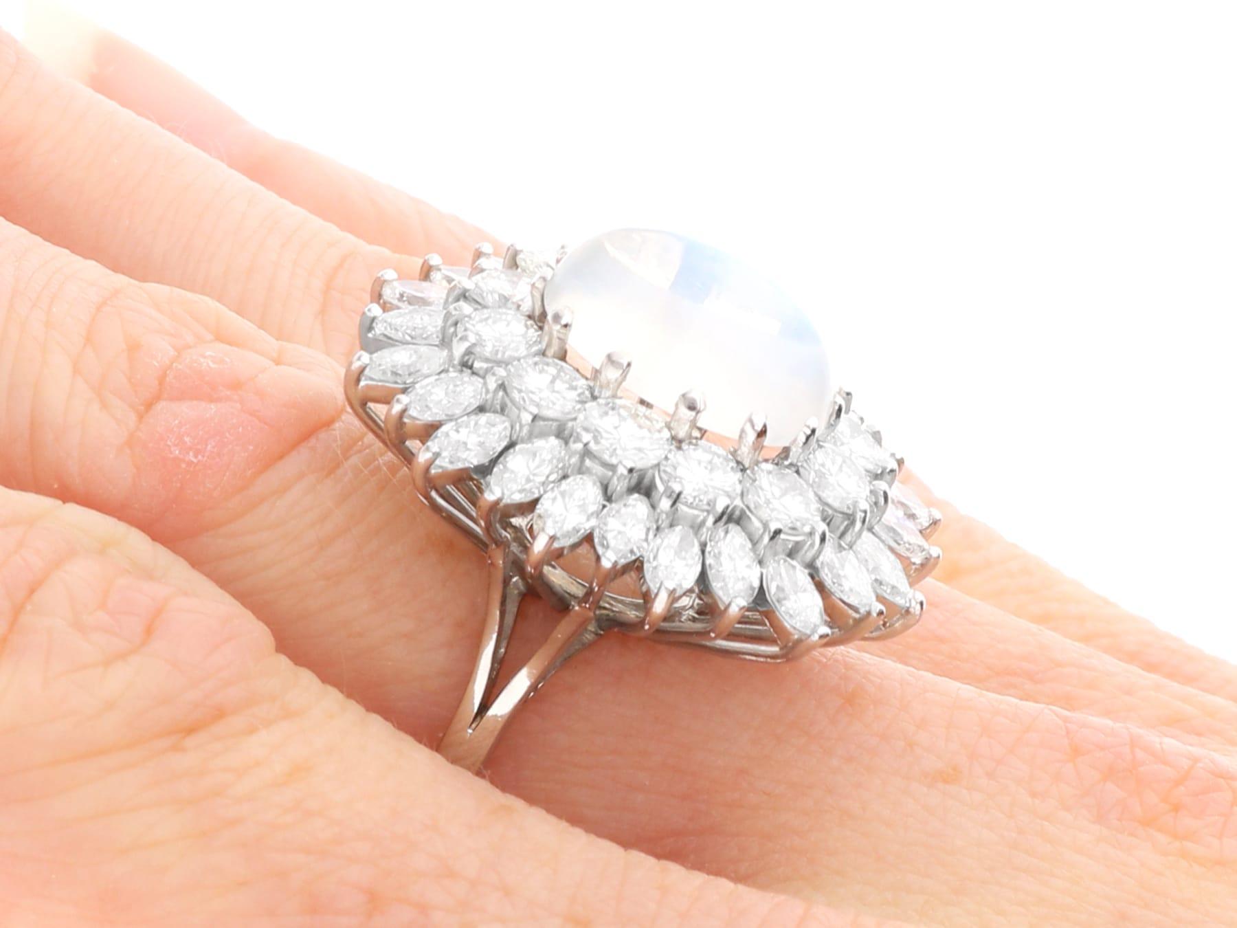 Vintage 4.07Ct Moonstone and 5.95Ct Diamond, 18k White Gold Cocktail Ring For Sale 3