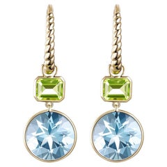 Orecchini vintage con peridoto e acquamarina da 4,08 carati in oro giallo 14 carati