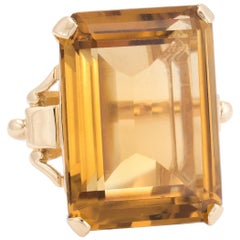 Vintage 40ct Citrine Ring Emerald Cut 14k Yellow Gold Estate Fine Jewelry Pinky