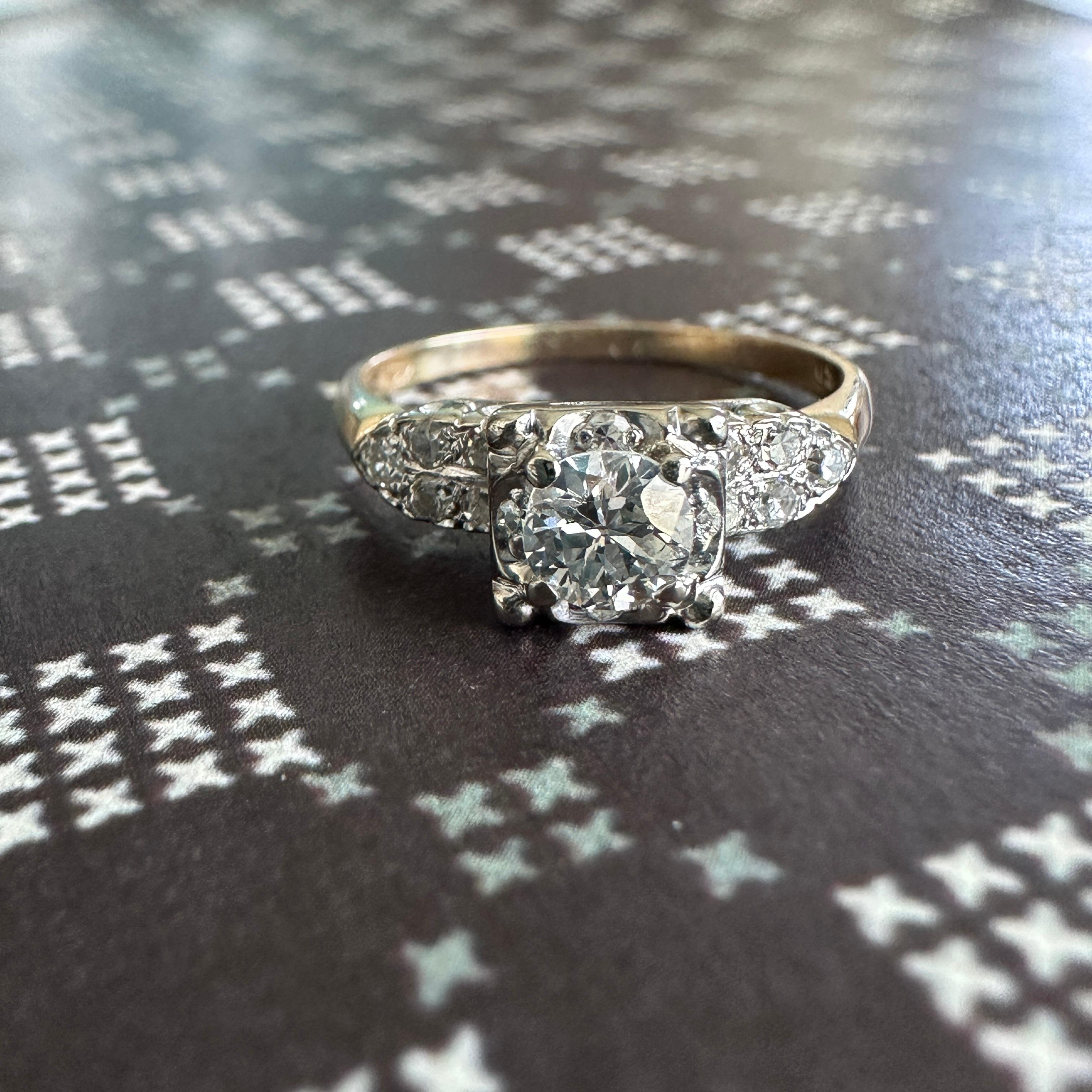 Anello di fidanzamento d'epoca con diamante da 0,40 carati in oro bicolore 14K in vendita 13