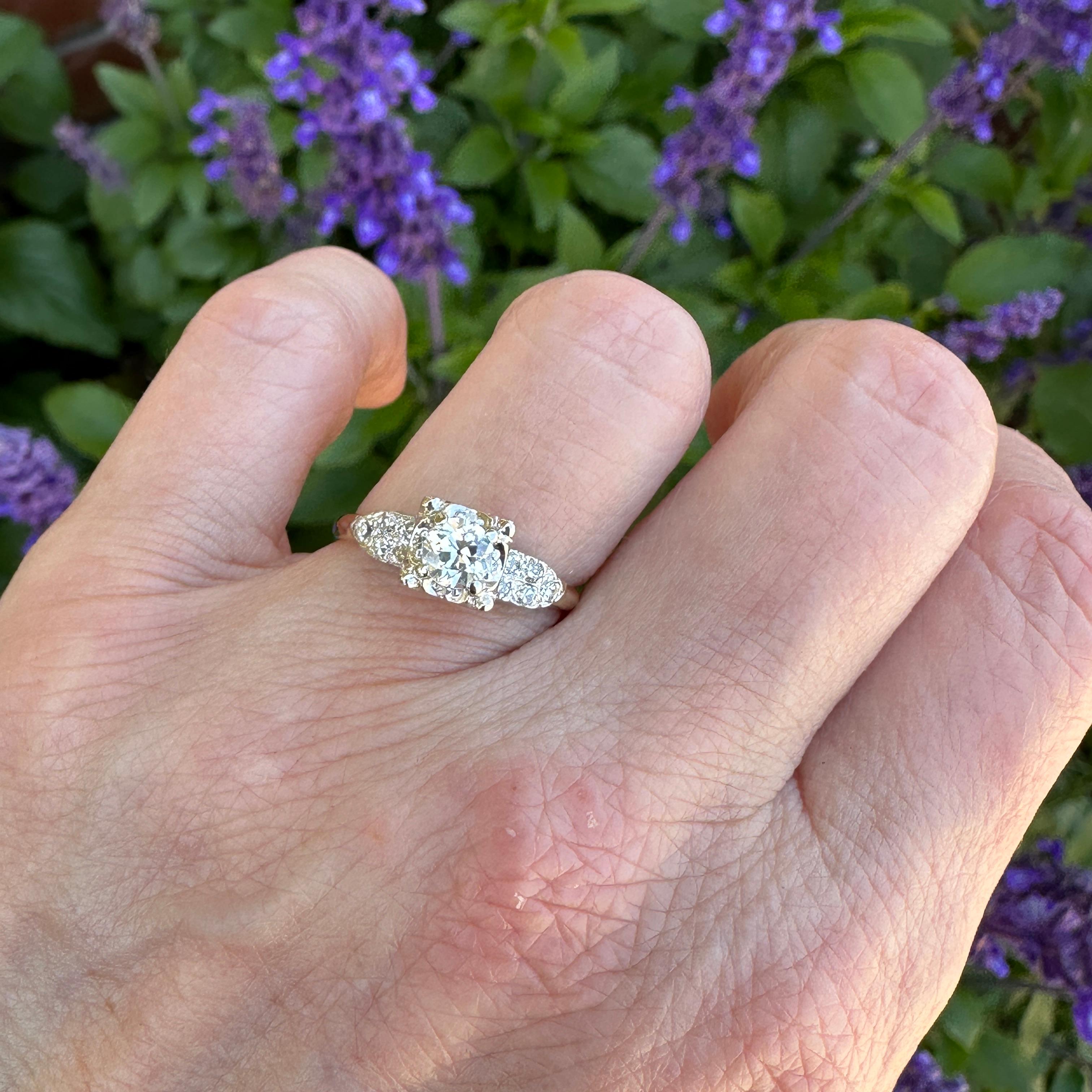 Anello di fidanzamento d'epoca con diamante da 0,40 carati in oro bicolore 14K In condizioni ottime in vendita a Scotts Valley, CA