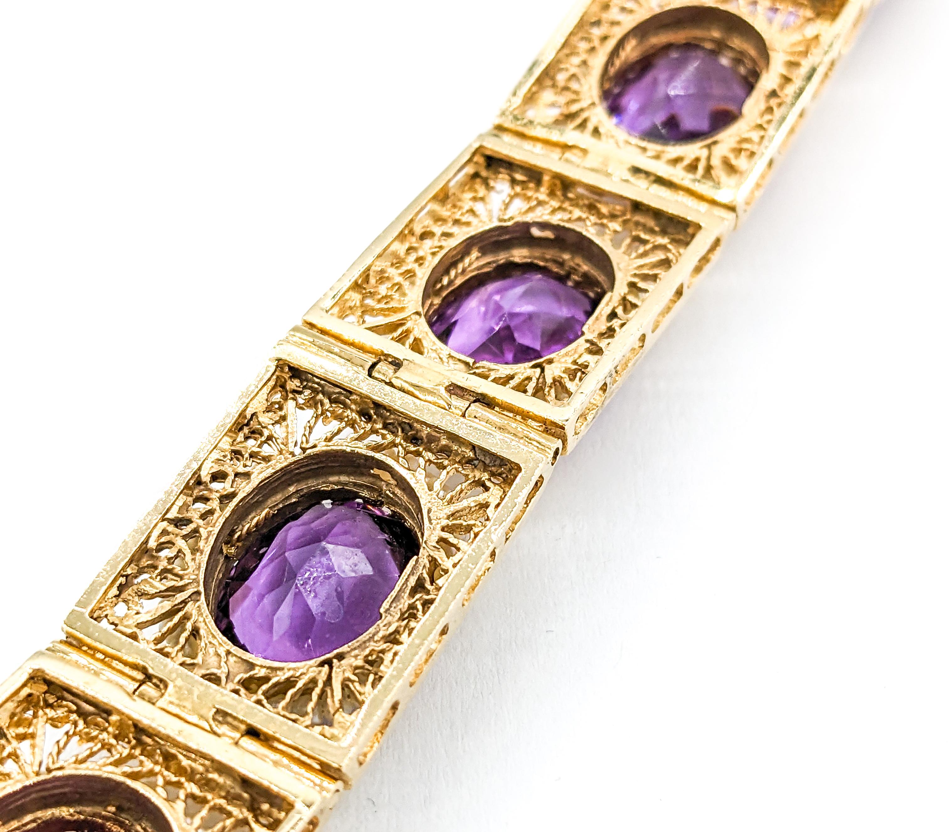 Women's Vintage 40ctw Amethysts & Seed Pearls Bracelet In Yellow Gold For Sale