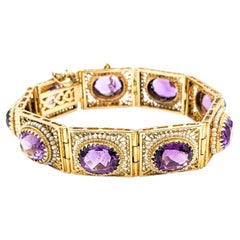 Retro 40ctw Amethysts & Seed Pearls Bracelet In Yellow Gold