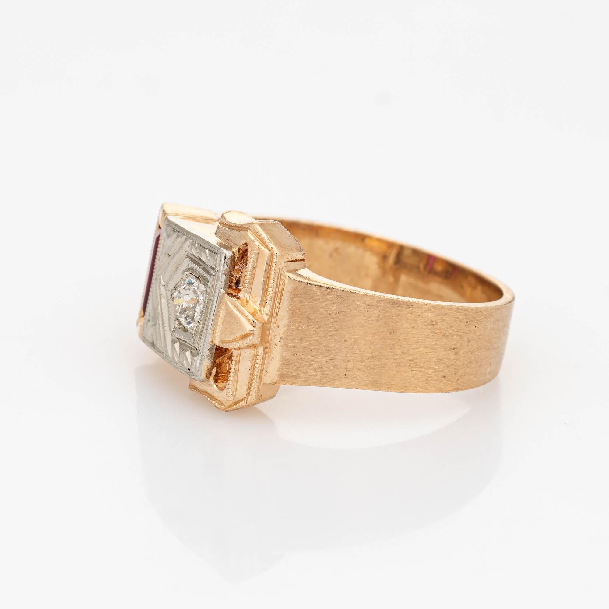 Old Mine Cut 1940s Diamond Buckle Ring 14 Karat Yellow Gold Retro Estate Fine Jewelry Belt