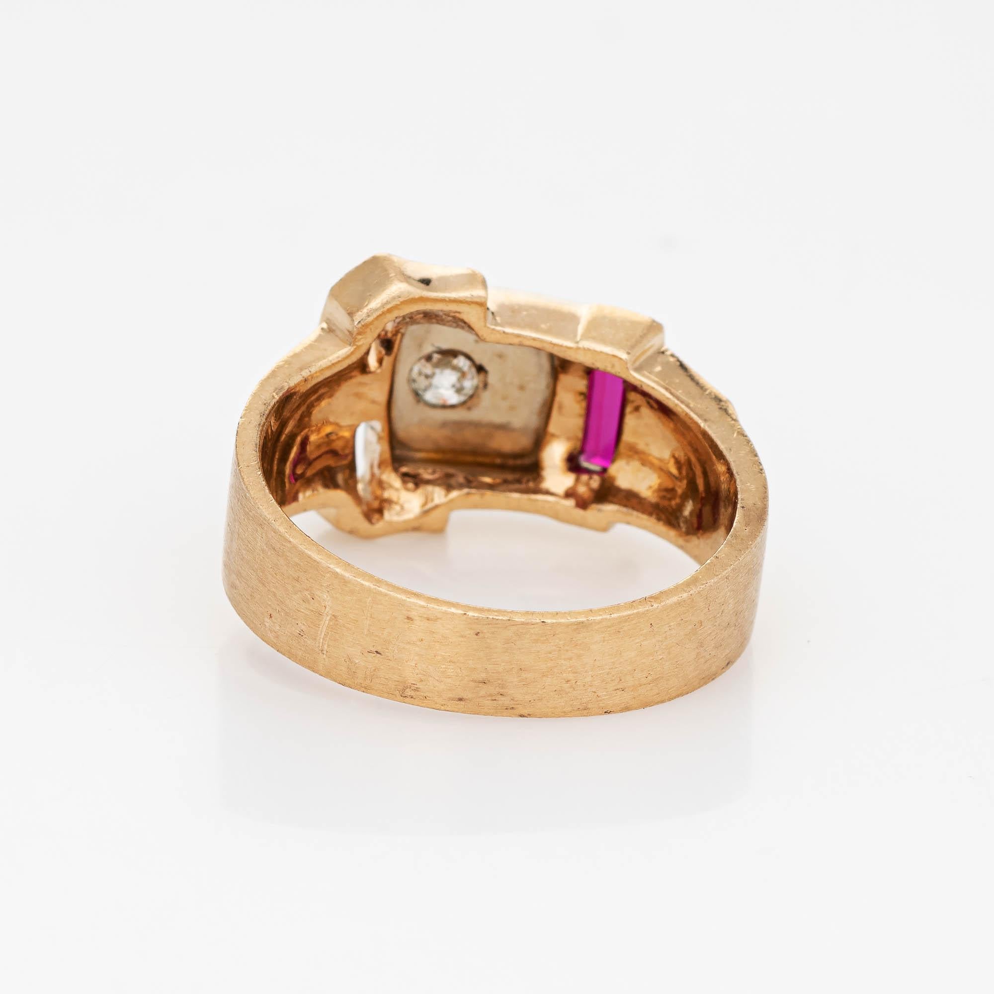 1940s Diamond Buckle Ring 14 Karat Yellow Gold Retro Estate Fine Jewelry Belt In Good Condition In Torrance, CA