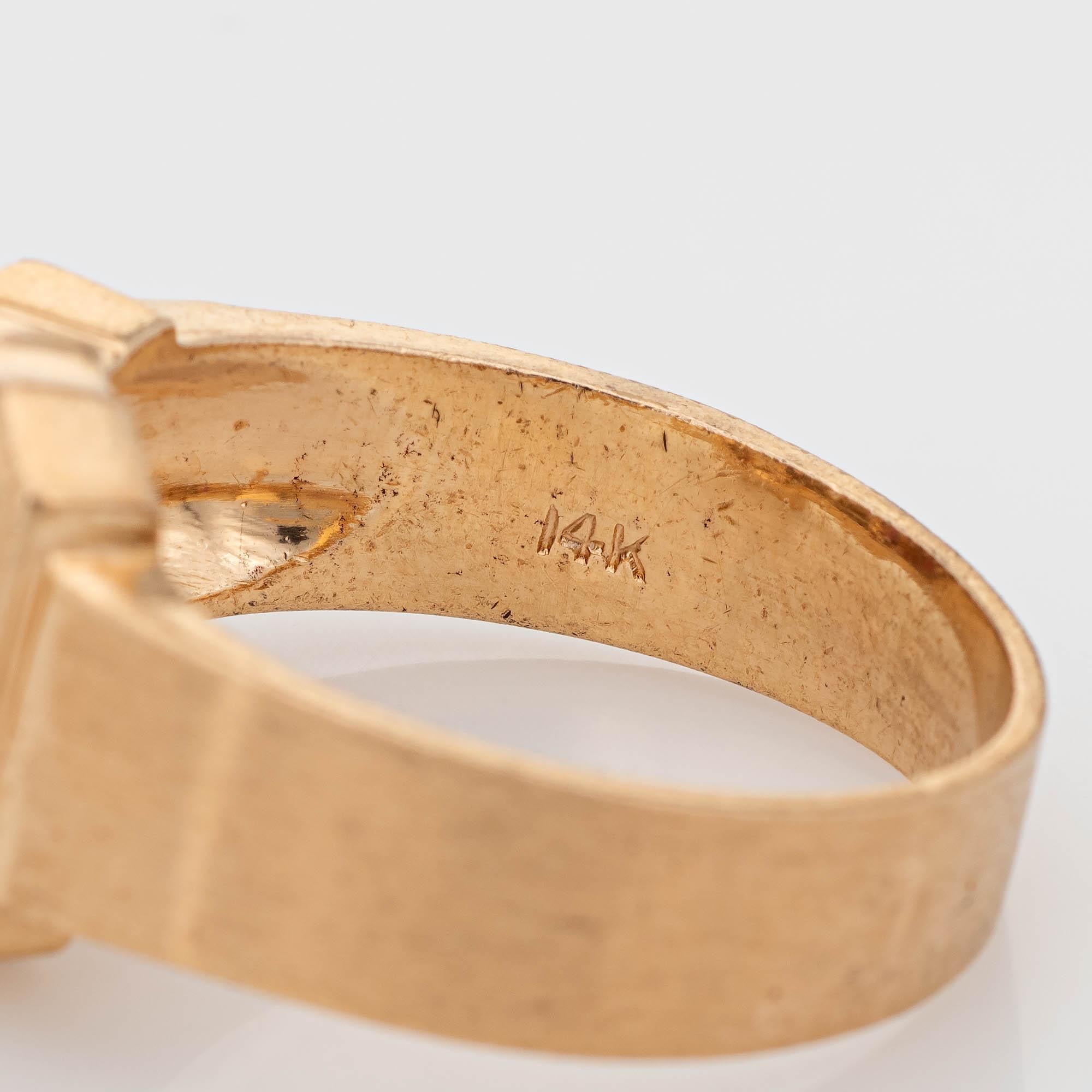 1940s Diamond Buckle Ring 14 Karat Yellow Gold Retro Estate Fine Jewelry Belt 1