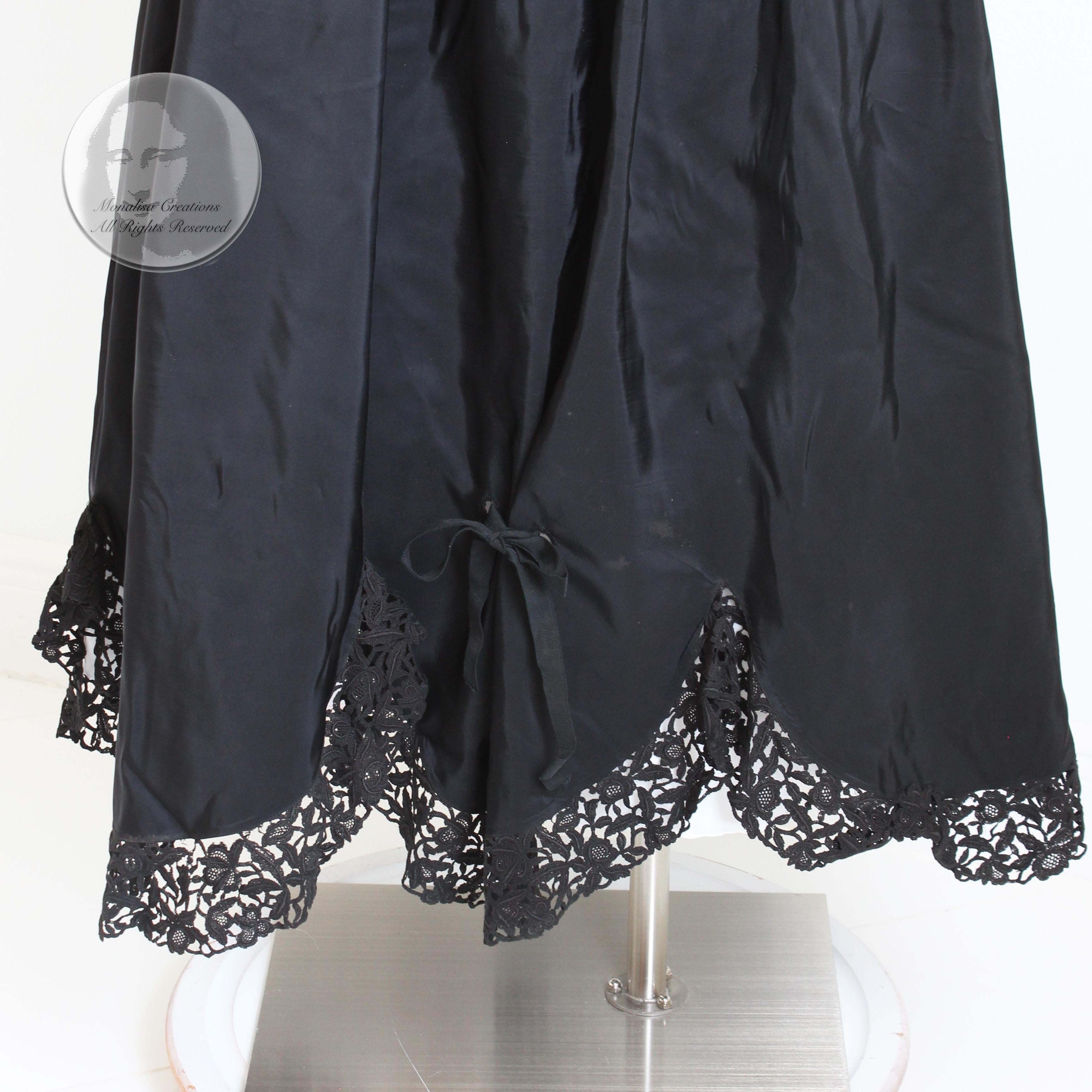 Vintage 40s Evening Dress Gown Black Taffeta Scalloped Lace Hem Irving Detroit 6