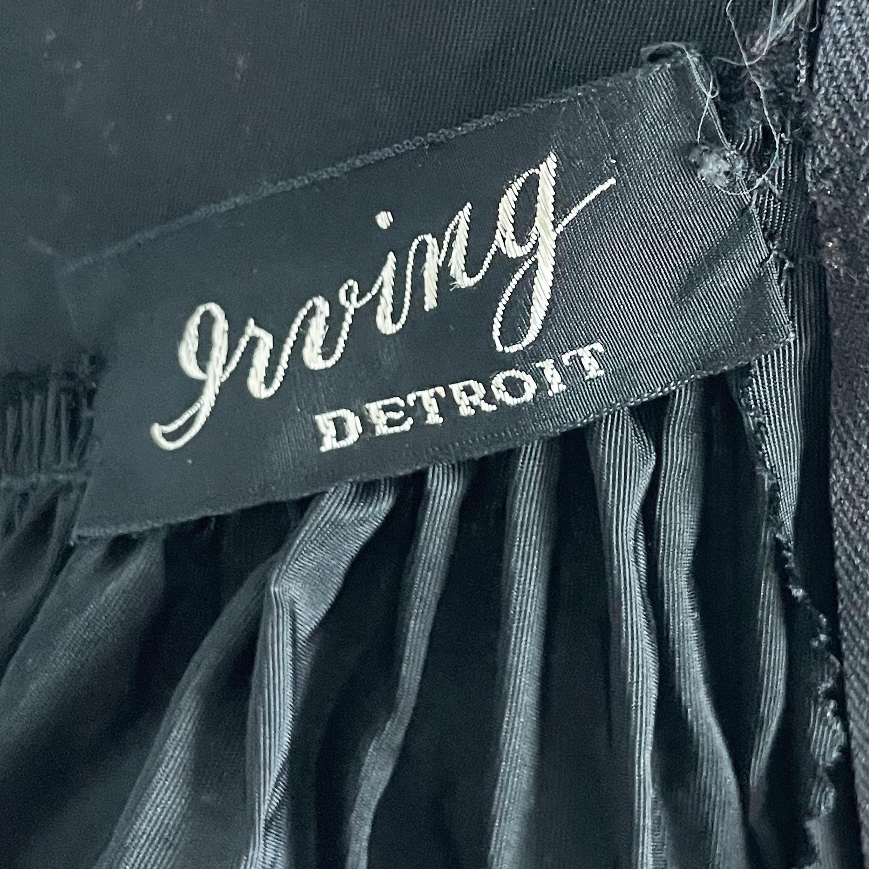 Vintage 40s Evening Dress Gown Black Taffeta Scalloped Lace Hem Irving Detroit 9