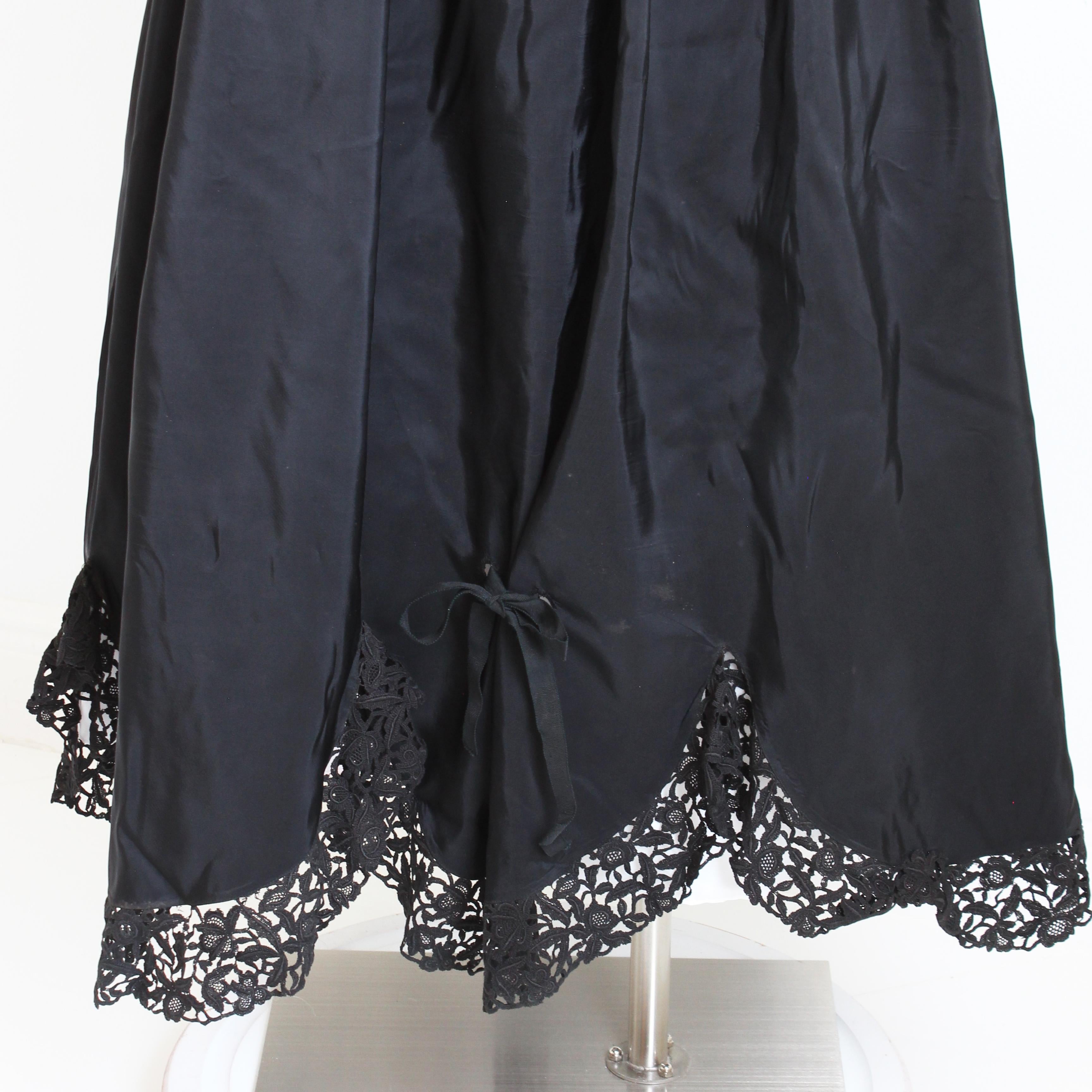 Vintage 40s Evening Dress Gown Black Taffeta Scalloped Lace Hem Irving Detroit For Sale 9