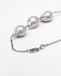 Vintage 41" Black Diamond (18.00ct) & South Sea Pearl Necklace in 14KW Gold