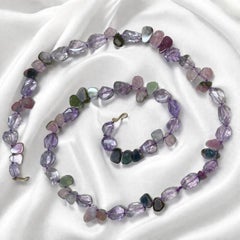 Vintage 41" Collier de perles de tourmaline plates et facettées avec fermoir en or jaune 18k