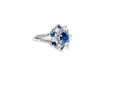 Vintage 4.10 Carat Blue Sapphire and Diamond Ring