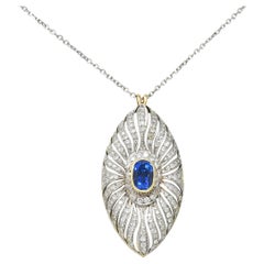 Retro 4.10 Carats Sapphire Diamond 18 Karat Two-Tone Gold Pendant Necklace