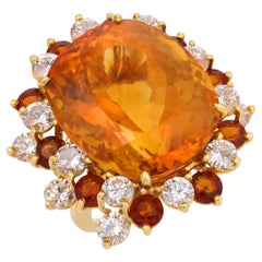 Vintage 41.00 carat citrine diamond 16k yellow gold cocktail ring