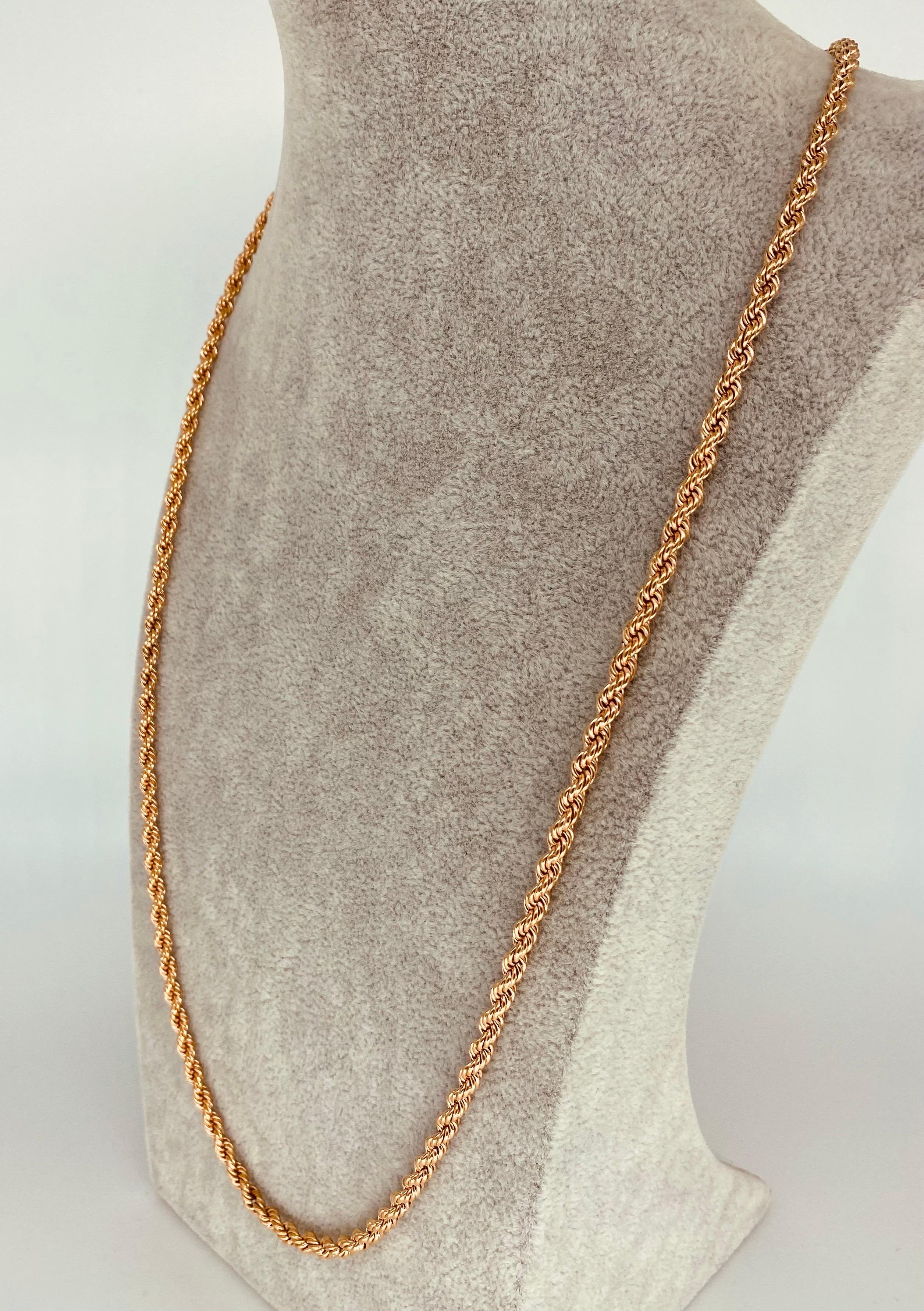 Vintage 4.10mm 18k Rose Gold Rope Chain 28 Inch. Very rare security lock on this vintage 18k solid rose gold chain. The chain is 4.10 wide and is 28 inches long. The chain is stamped 750 for purity (18k).