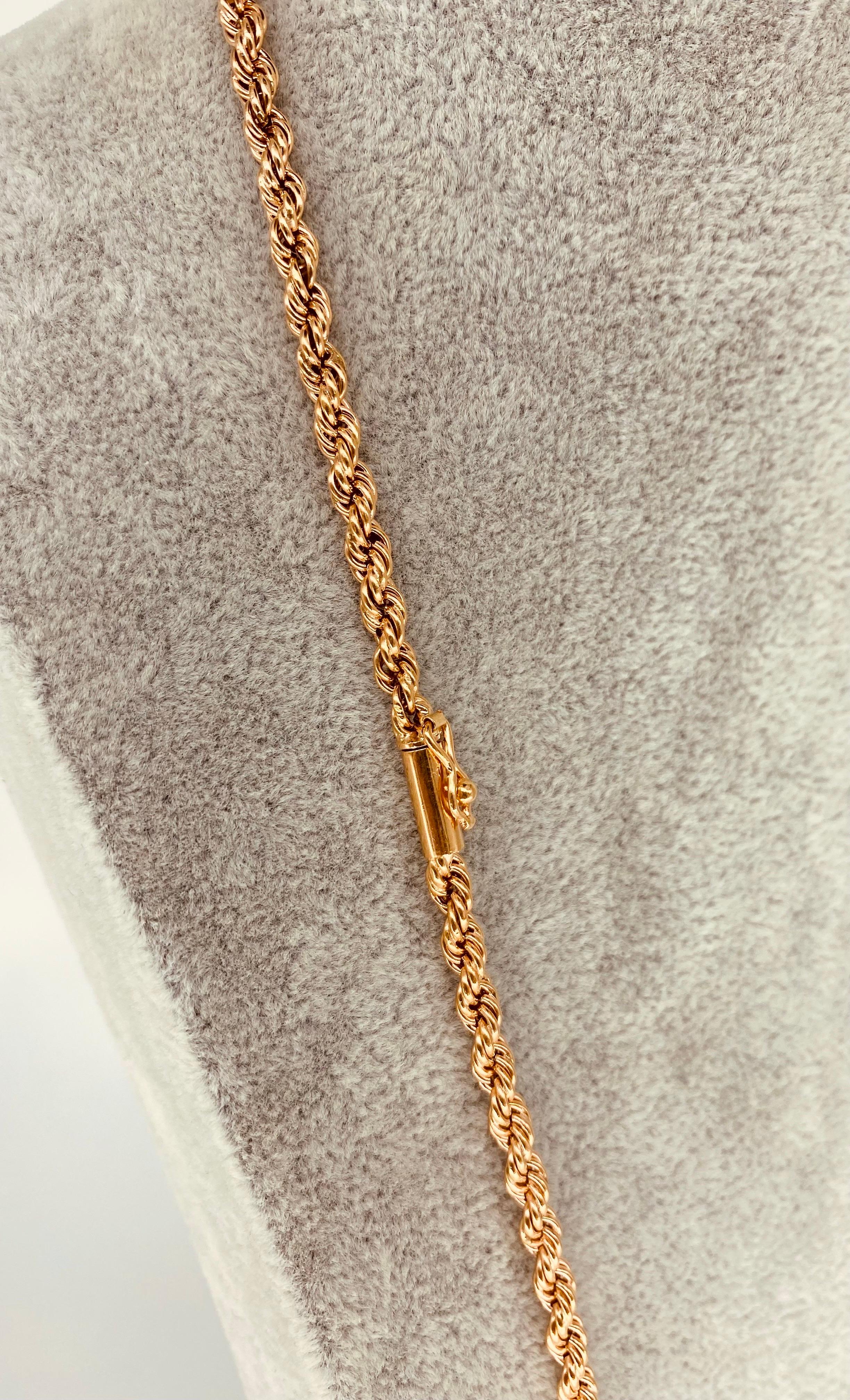 Vintage 18k Rose Gold Rope Chain In Excellent Condition In Miami, FL