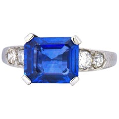 Vintage 4.11 CTW Unheated Ceylon Sapphire Diamond Palladium Alternative Ring AGL