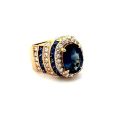 Vintage 4.12 Carat Sapphire GIA and Diamond Gold Statement Ring