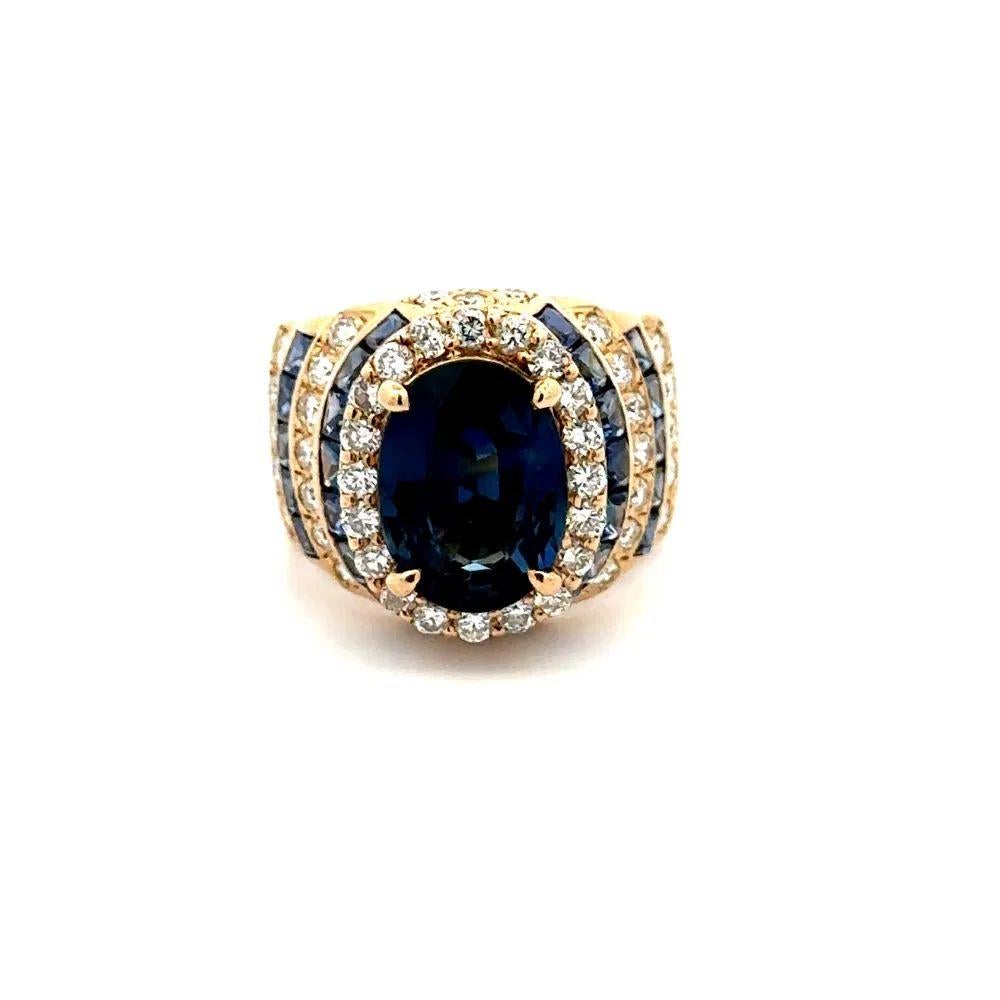 Mixed Cut Vintage 4.12 Carat Sapphire GIA and Diamond Gold Statement Ring For Sale