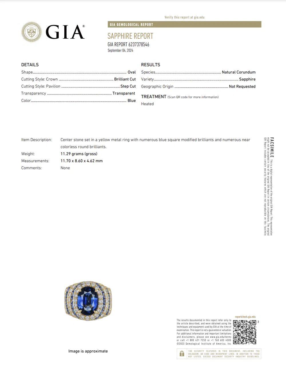 Vintage 4.12 Carat Sapphire GIA and Diamond Gold Statement Ring For Sale 1