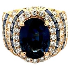 Vintage 4.12 Carat Sapphire GIA and Diamond Gold Statement Ring