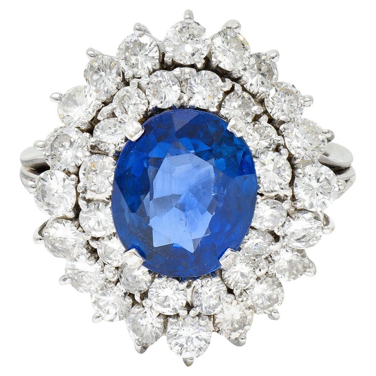 Vintage 4.12 Carats Ceylon Sapphire Diamond 18 Karat White Gold Ring at ...