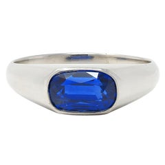 Anillo de sello unisex vintage de zafiro de Ceilán sin calor de 4,12 qt en platino al ras