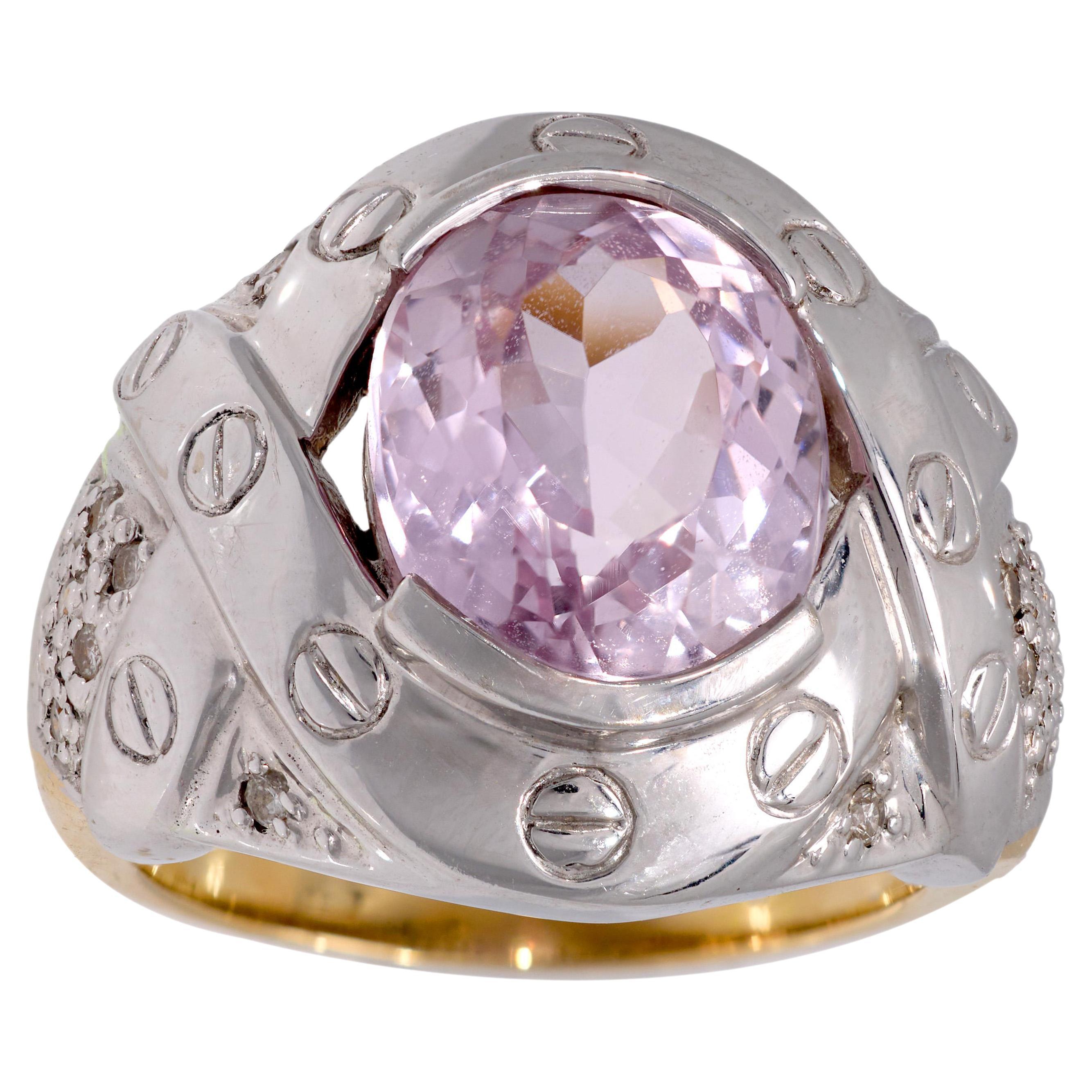 Vintage 4.15 carat morganite 14k white and yellow gold cocktail ring