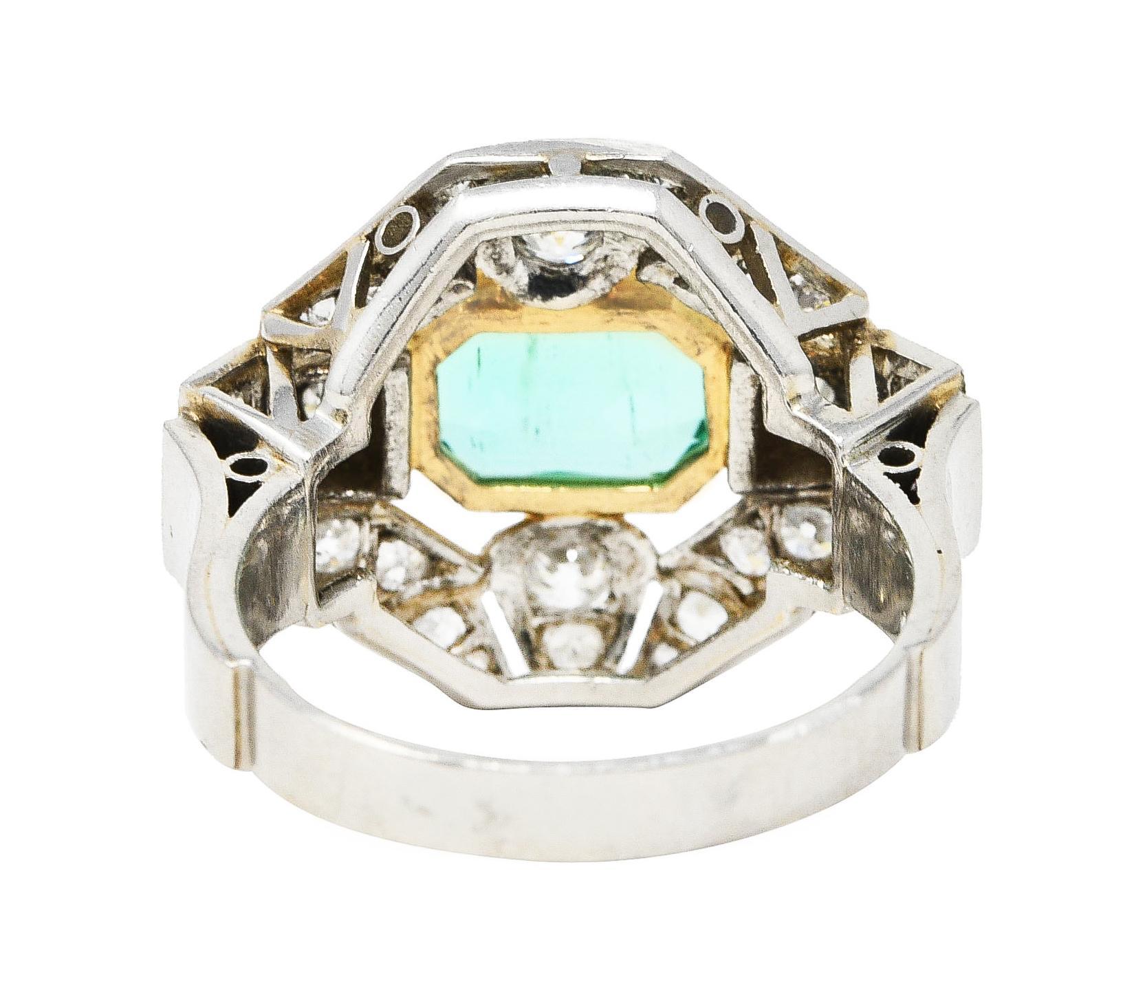 Women's or Men's Vintage 4.15 Carats Colombian Emerald Platinum 18 Karat Yellow Gold Ring