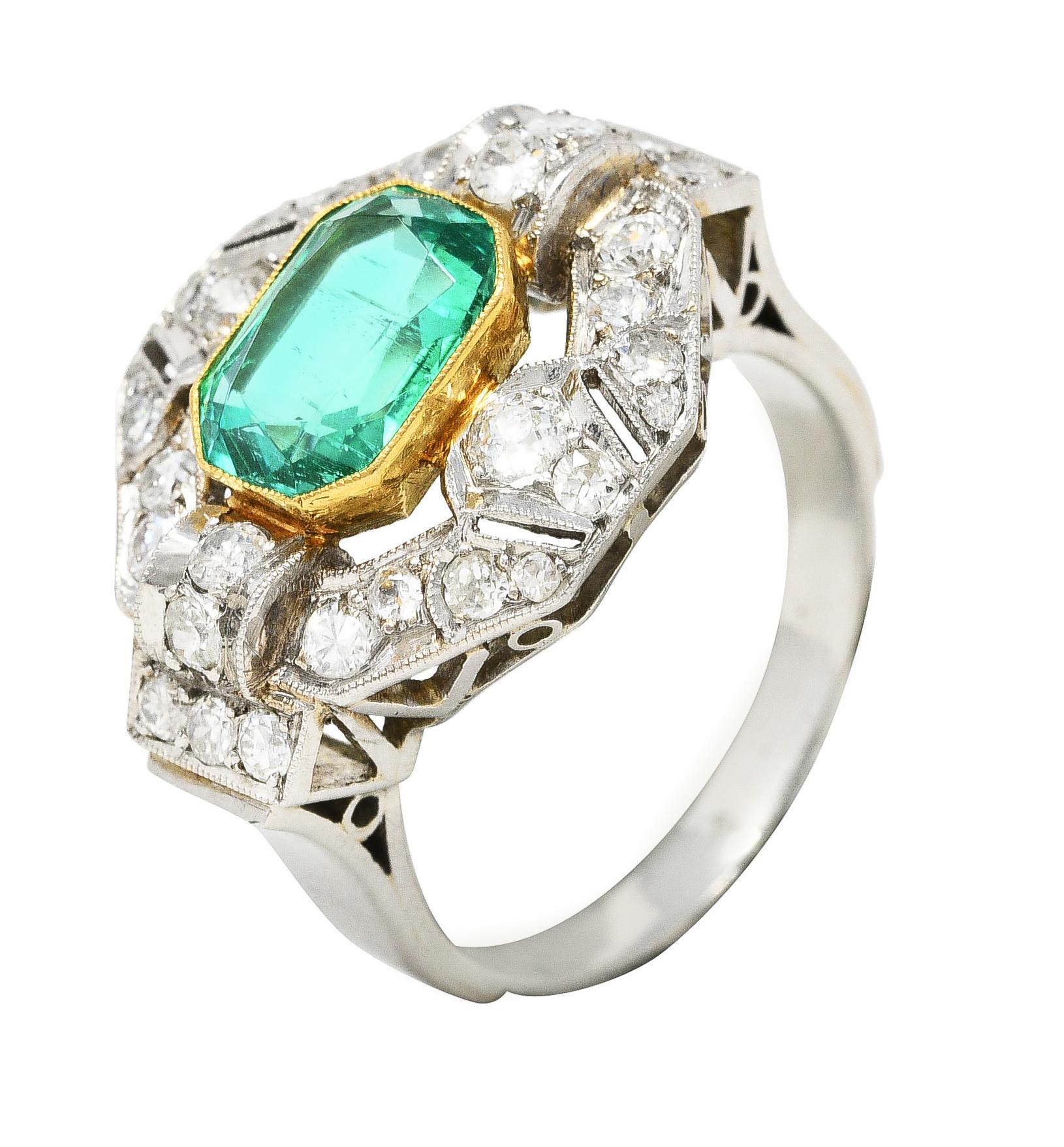 Vintage 4.15 Carats Colombian Emerald Platinum 18 Karat Yellow Gold Ring 4